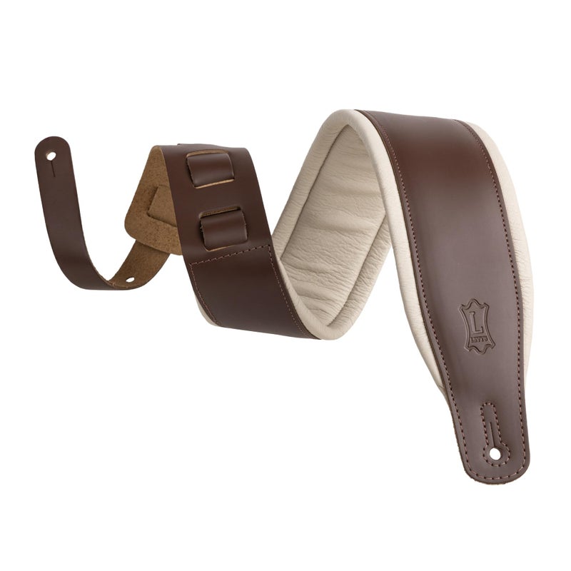 Levy's Leathers 3" Wide Amped Leather Series Guitar Strap with Foam Padding and Garment Leather Backing; Brown and Cream (M26PD-BRN_CRM) - Image 1